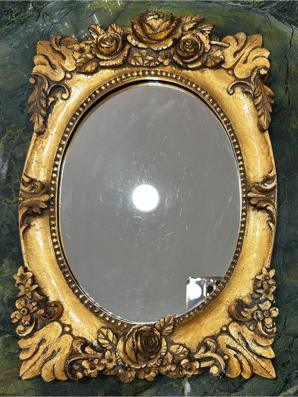Decorative Gold Ornate Oval Wall Mirror - Elegant Home Wall Decor Roses 14x9 3/4